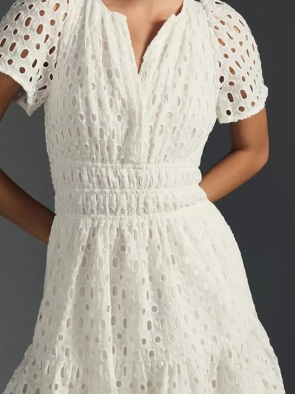 By Anthropologie White Eyelet Mini Somerset Cotton Dress